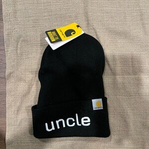 Carhartt Black Knit Beanie with 'Uncle' Design